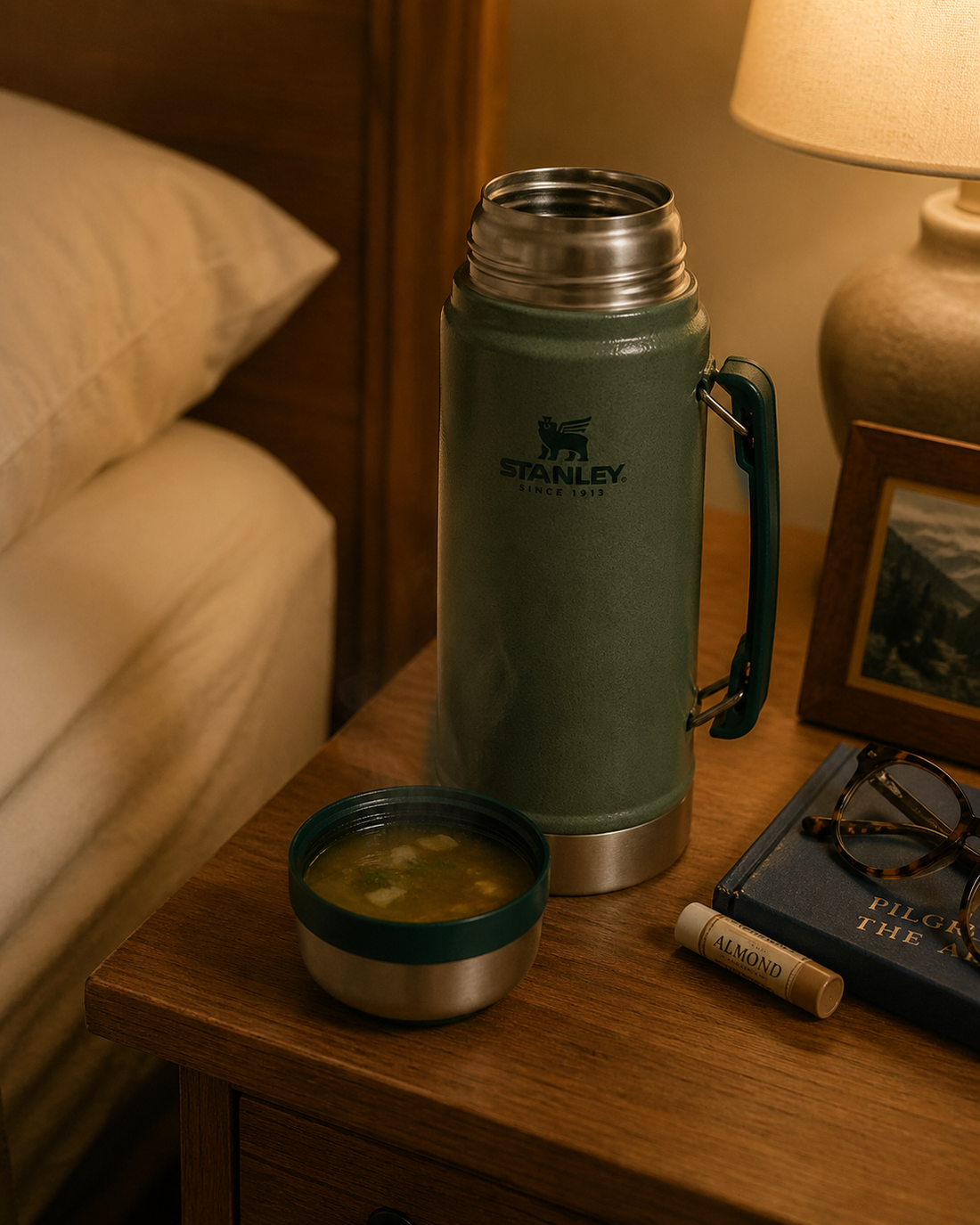 A Thermos of Warm Bone Broth or Miso Soup