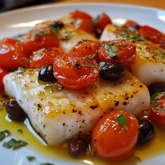 Baked Cod with Cherry Tomatoes & Olives