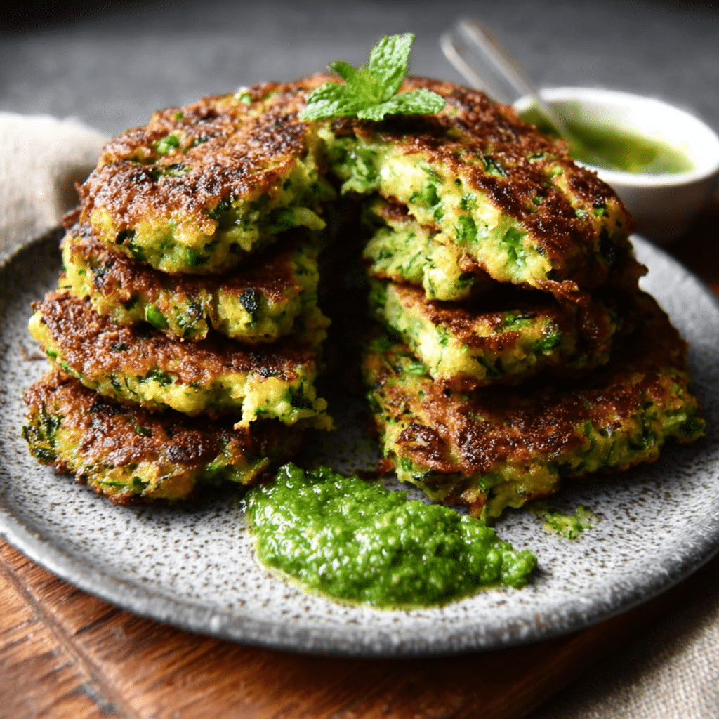 Courgette & Pea Fritters with Mint Yoghurt