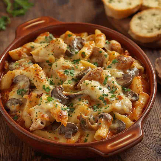 Creamy Chicken & Mushroom Pasta Bake