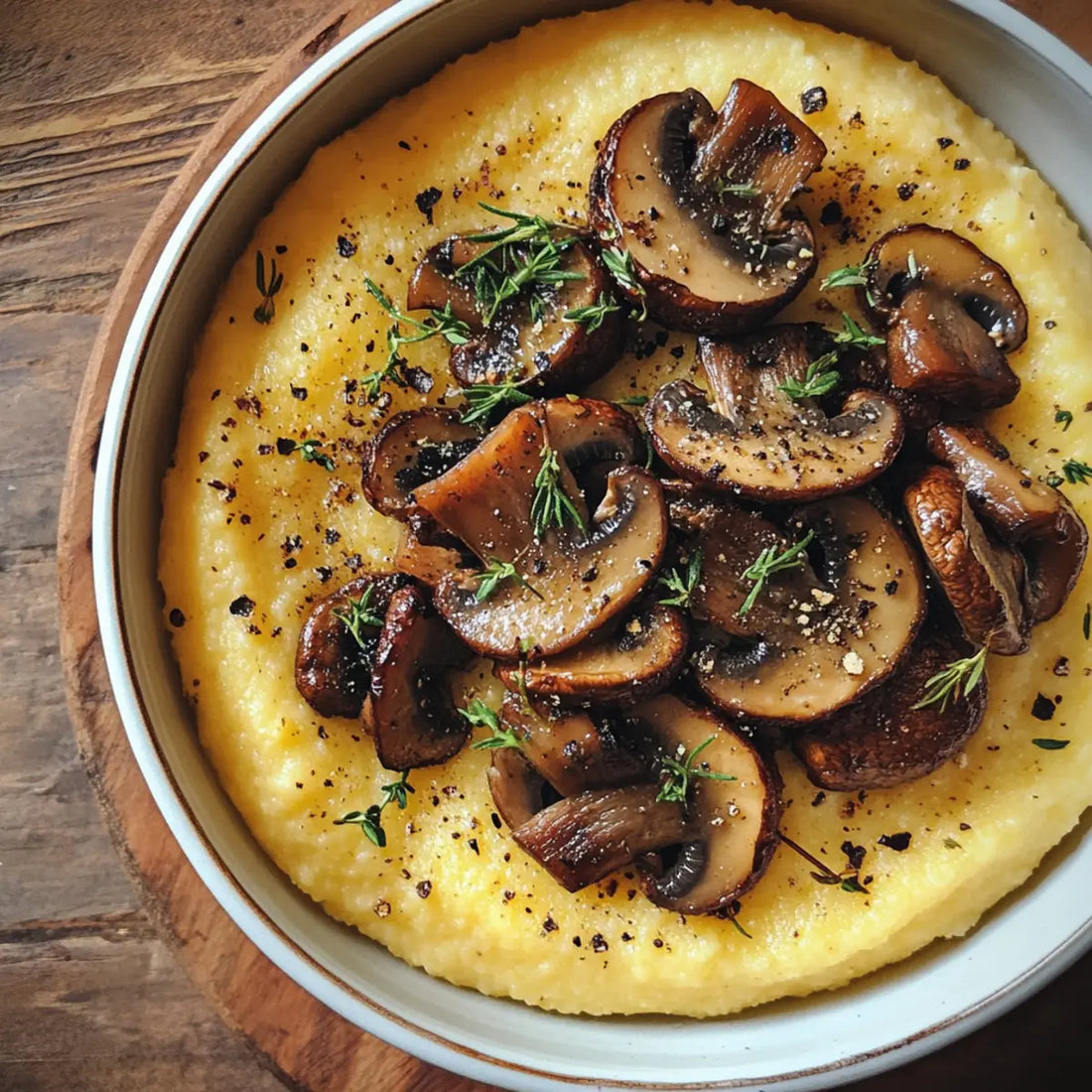 Creamy Polenta with Roasted Mushrooms & Thyme