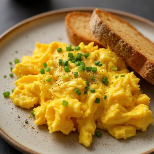 Creamy Scrambled Eggs with Chives & Sourdough