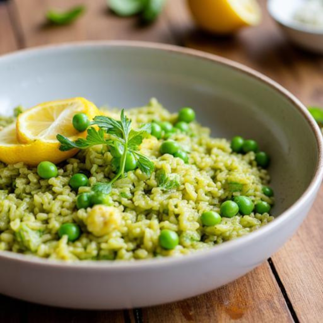 Gentle Baked Risotto with Peas & Lemon