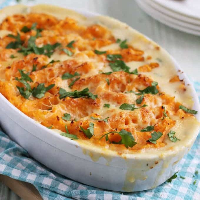 Gentle Fish Pie with Sweet Potato Mash