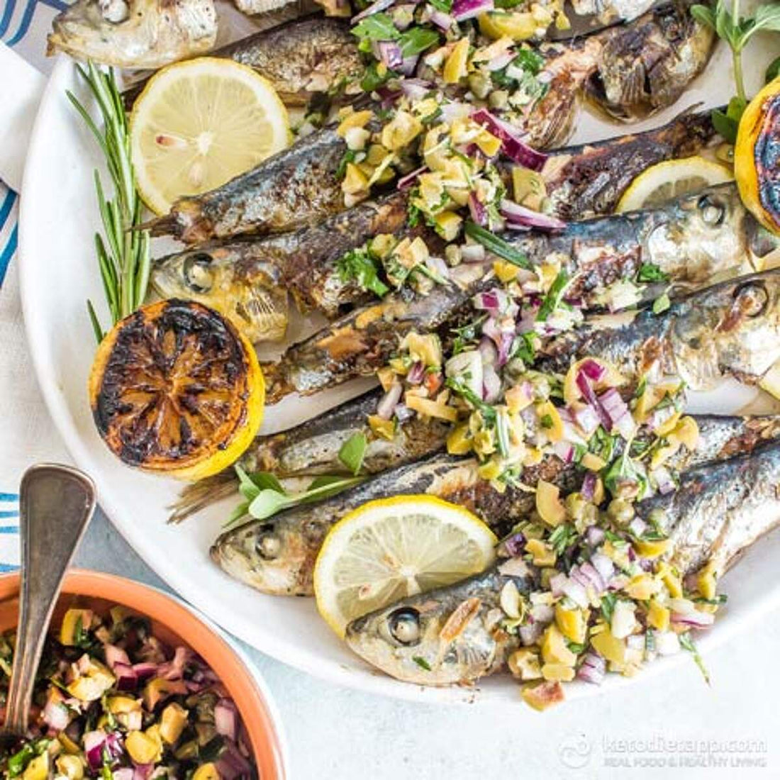 Lemony Baked Sardines with Olives & Capers