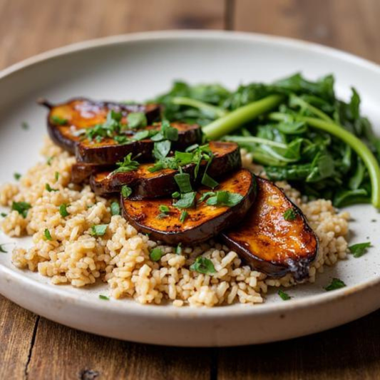Miso-Glazed Aubergine with Brown Rice