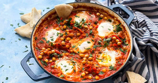 Poached Eggs in a Spiced Tomato & Chickpea Sauce