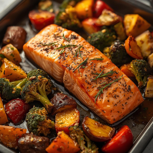 One-Tray Miso Salmon with Roasted Veg