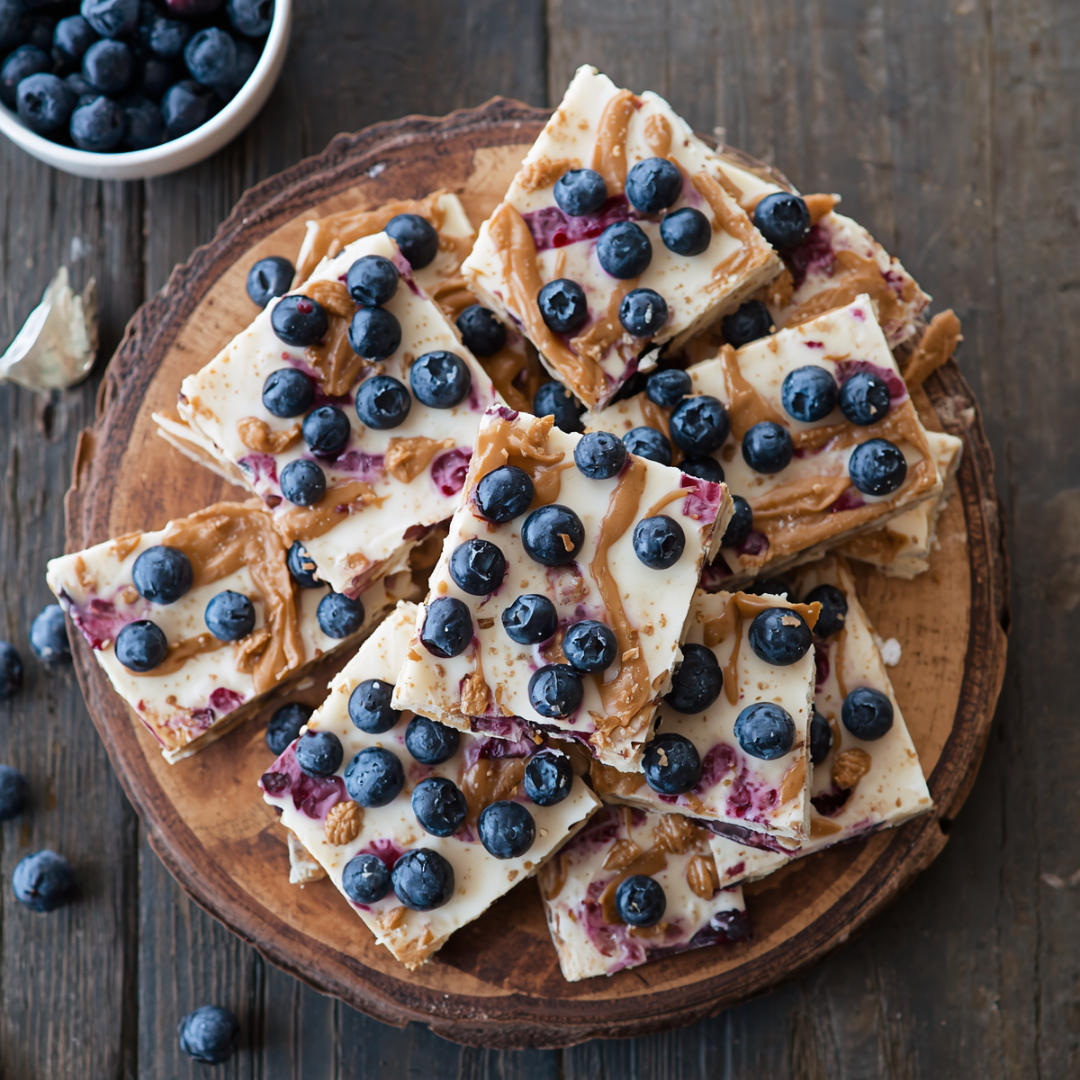 Peanut Butter & Blueberry Frozen Yoghurt Bark