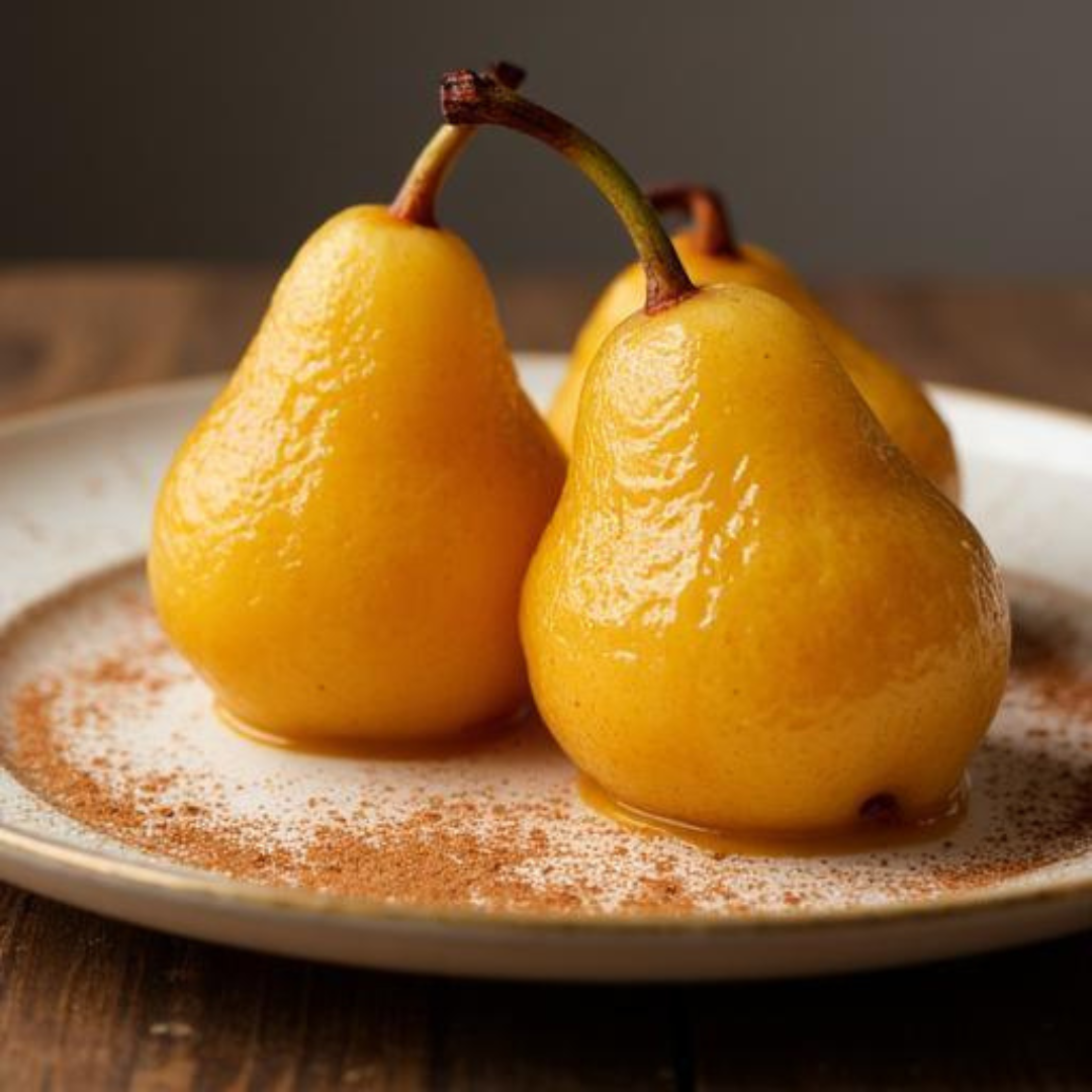 Poached Pears with Vanilla & Cardamom