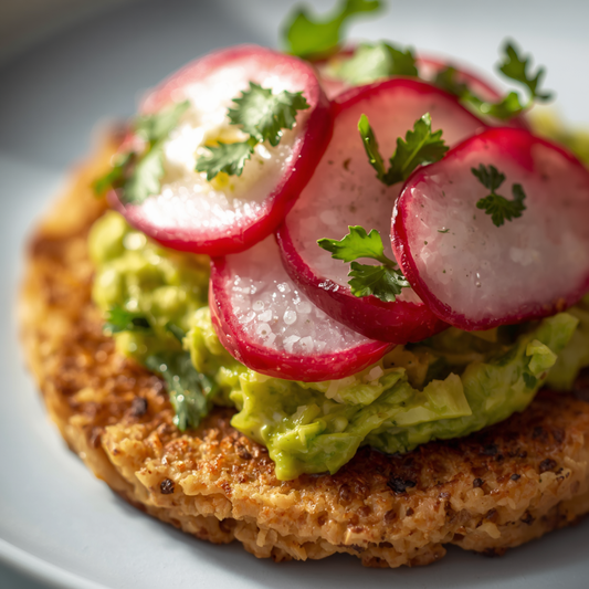 Rice Cake with Smashed Avocado & Radish