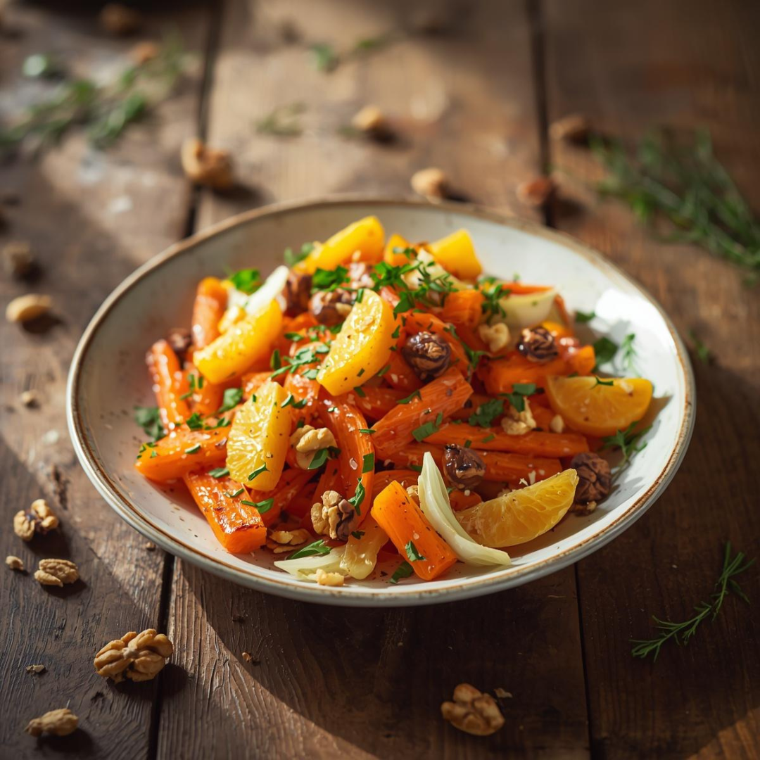 Roasted Carrot & Fennel Salad with Orange & Walnuts