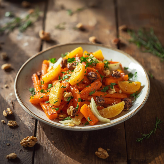 Roasted Carrot & Fennel Salad with Orange & Walnuts