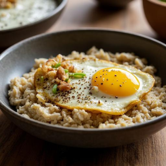 Savoury Miso Oats with Soft Egg & Spring Onions