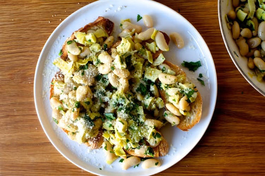 Smashed Cannellini Bean & Artichoke Toast
