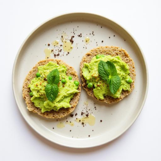 Savoury Rice Cakes with Smashed Pea & Avocado