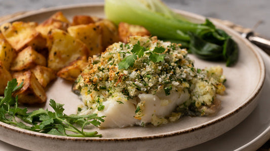 Simple Baked Hake with a Herb & Seed Crust