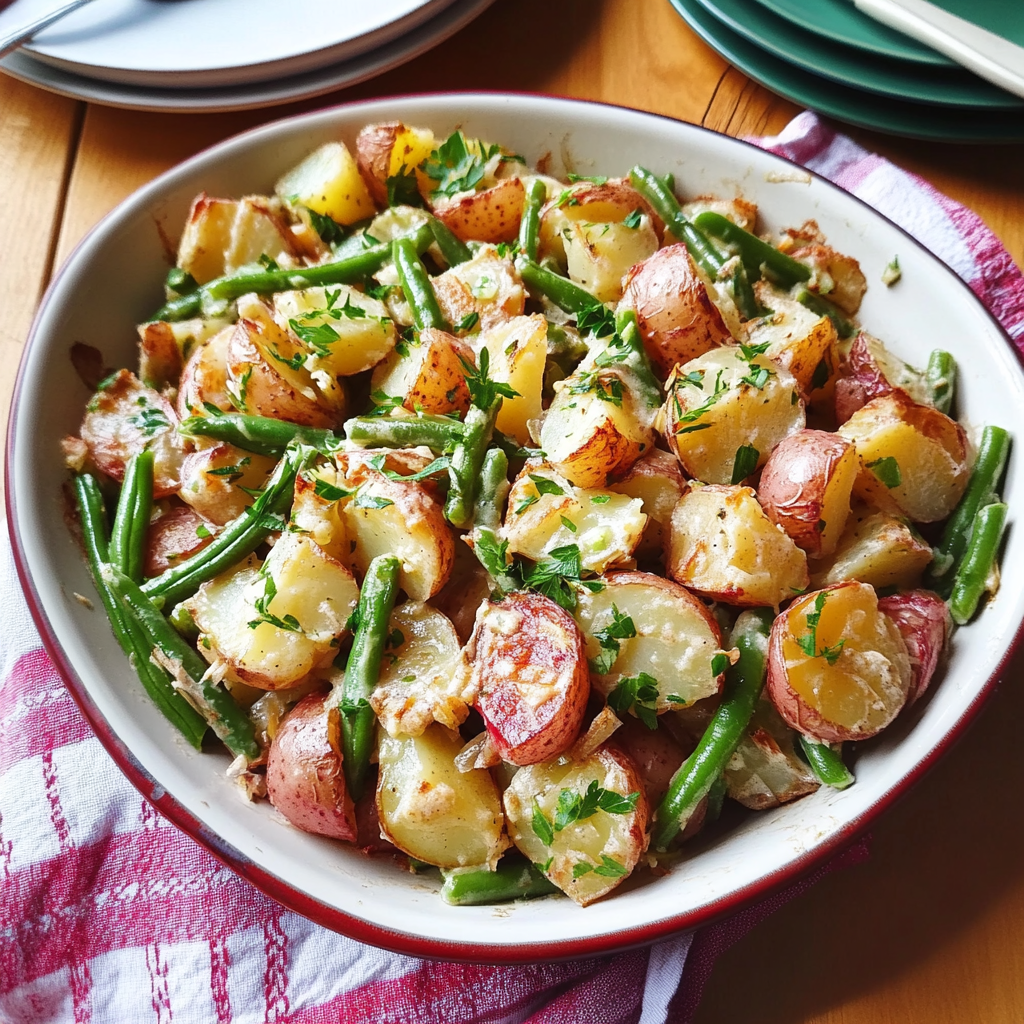 Warm Potato & Green Bean Salad with Mustard Dressing