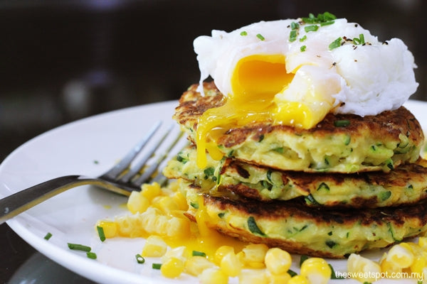 Courgette & Herb Fritters with a Poached Egg