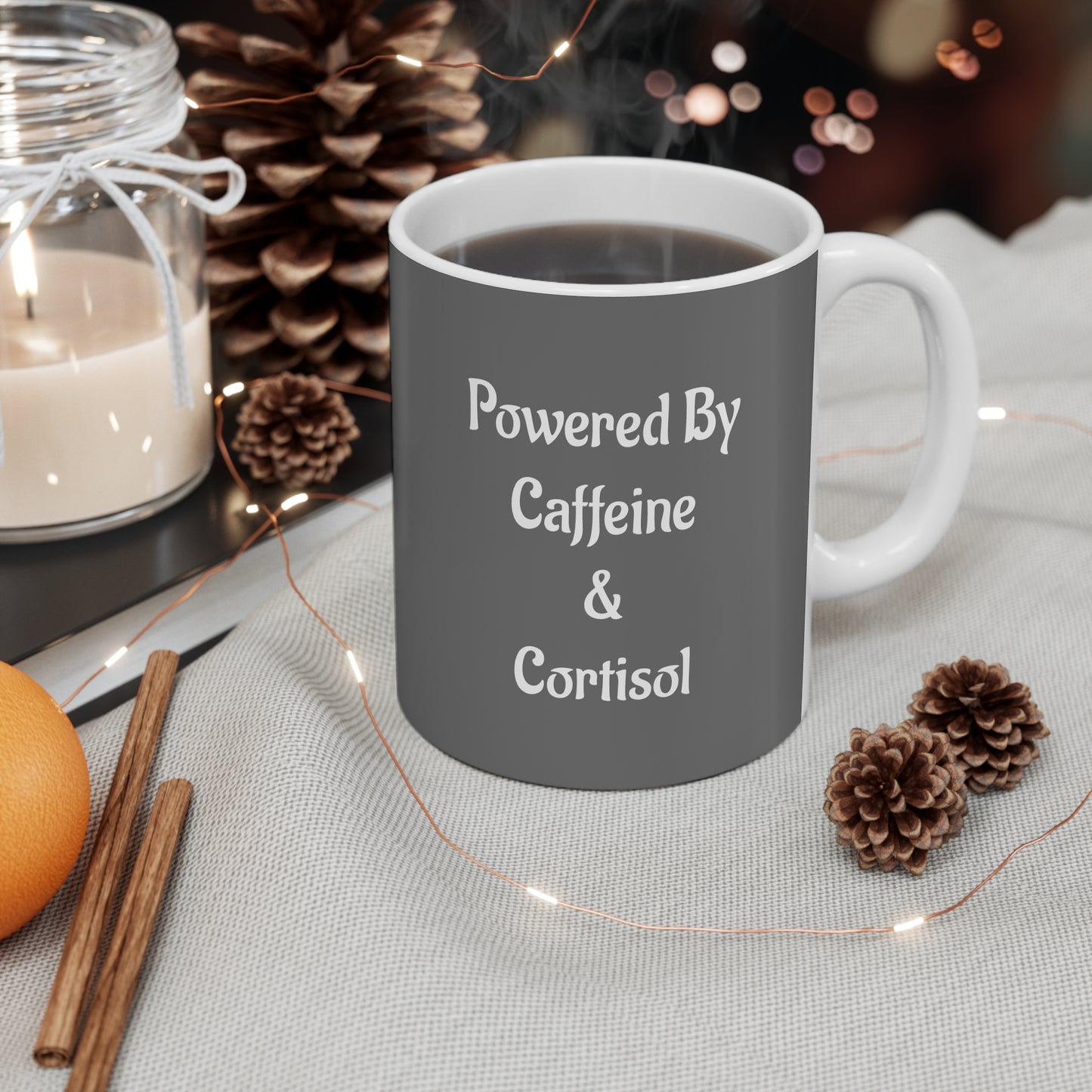 "Powered by Caffeine and Cortisol" Mug | Anxiously Ever After