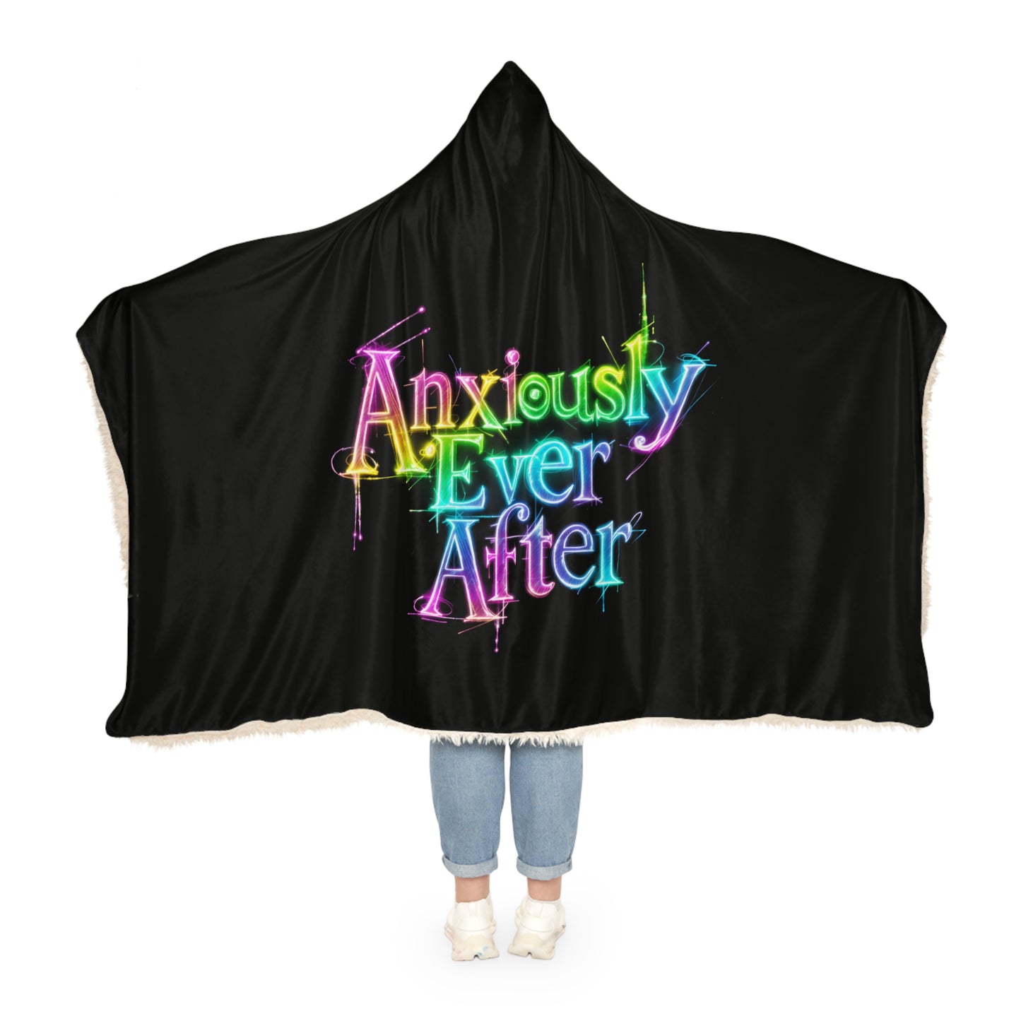 Anxiously Ever After Logo Snuggle Blanket with Hood | The Wearable Safe Space